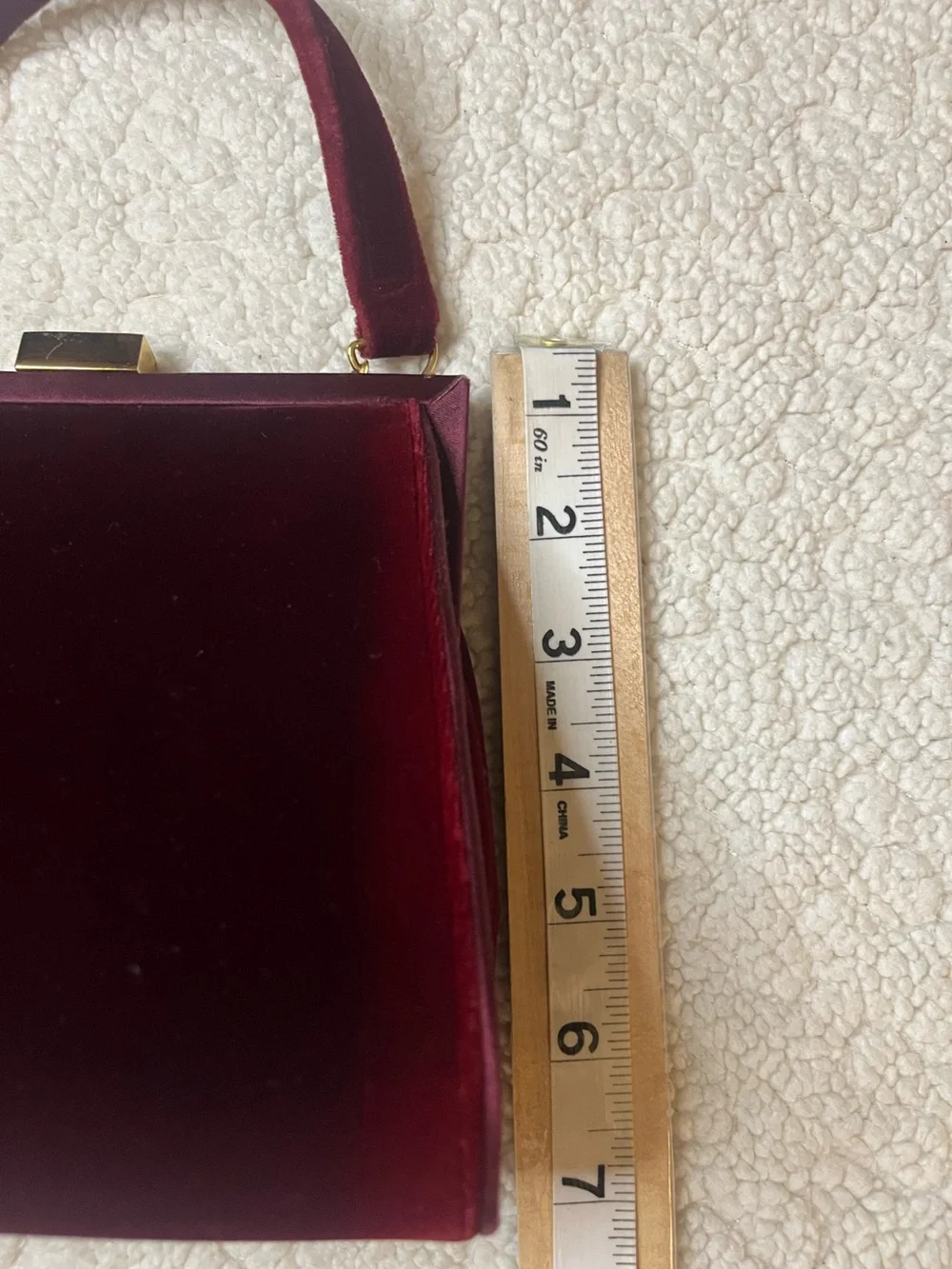 Vintage Saks 5th Avenue Burgundy Velvet Evening Bag Rhinestone Clasp Top Handle - Picture 9 of 9